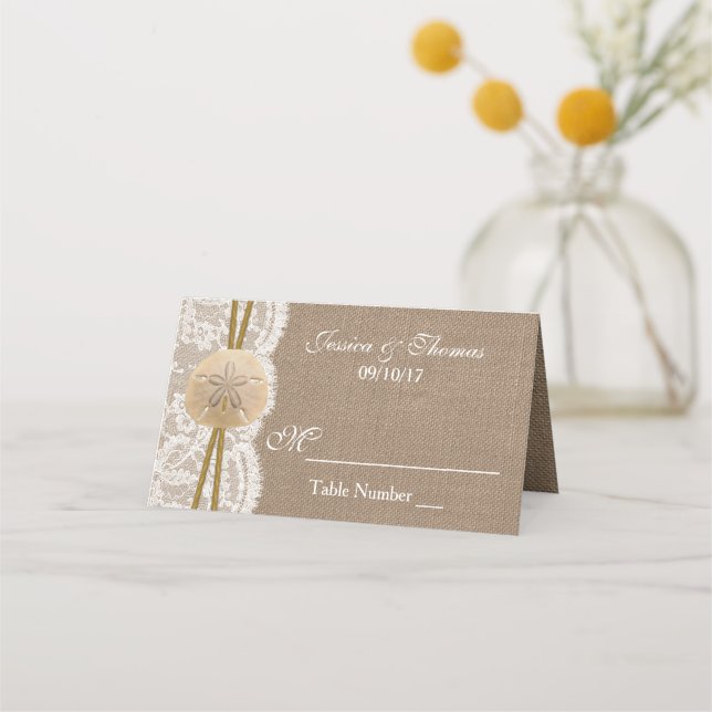 Tarjeta De Asiento La Rustic Sand Dollar Beach Wedding (Anverso)