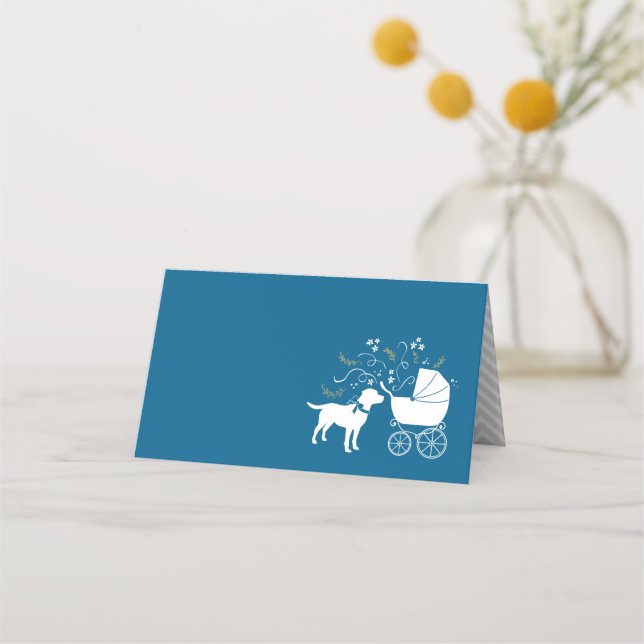 Tarjeta De Asiento Labrador Dog Baby Shower Blue Boy Lab (Anverso)
