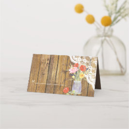 Tarjeta De Asiento Lace Wood Mason Jar Boda Floral