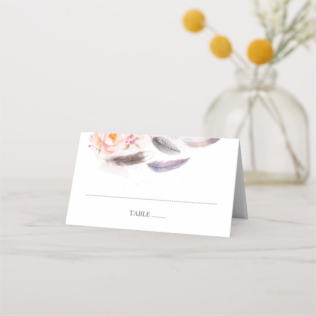 Tarjeta De Asiento Las plumas acuáticas de las flores de Boho (Anverso)