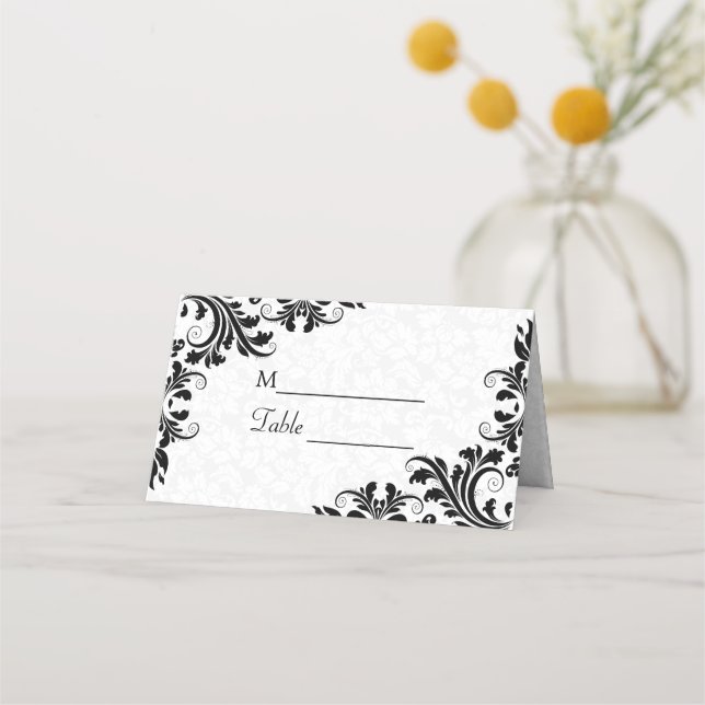 Tarjeta De Asiento Latas Negra Y Damascos Blancos (Anverso)