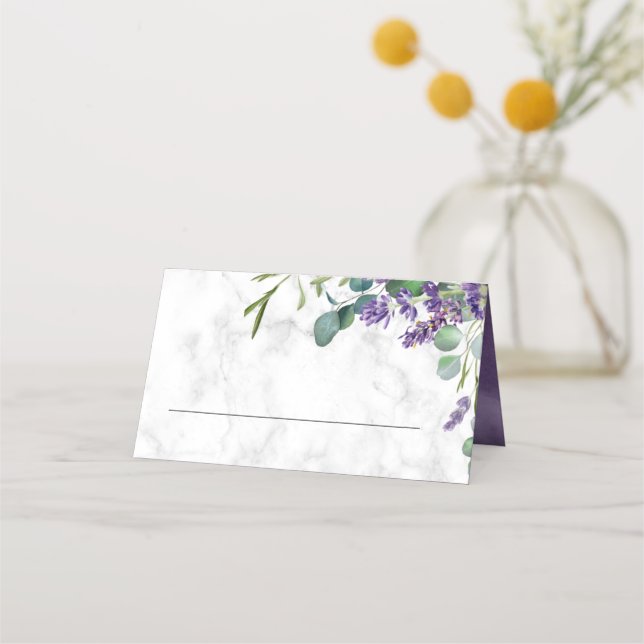 Tarjeta De Asiento Lavanda rústica y Boda de mármol de Eucalipto (Anverso)