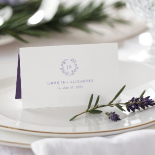 Tarjeta De Asiento Lavender Boda Monograma de Flor Silvestre