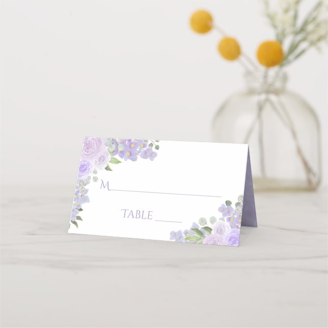 Tarjeta De Asiento Lavender Purple Floral Elegante Boda Escritura (Anverso)