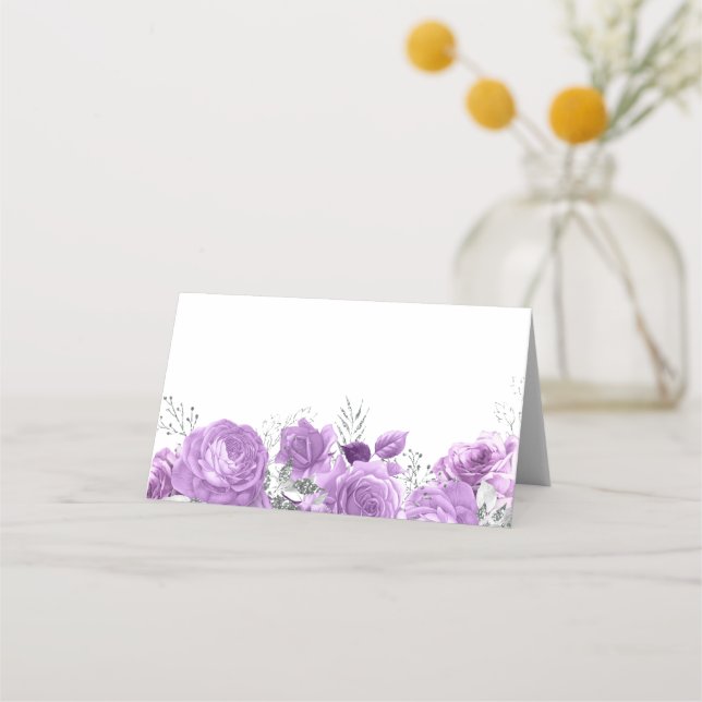 Tarjeta De Asiento Lavender y Silver Floral Todos los eventos Boda (Anverso)