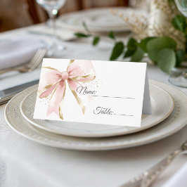 Tarjeta De Asiento Lazo Coquette Rosa y Dorado Elegante