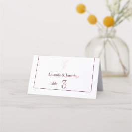 Tarjeta De Asiento Leaf blanco limpio y rosa simple | Boda moderno