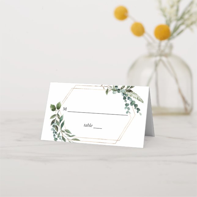 Tarjeta De Asiento Leaves y Eucalyptus Gold Place Card (Anverso)
