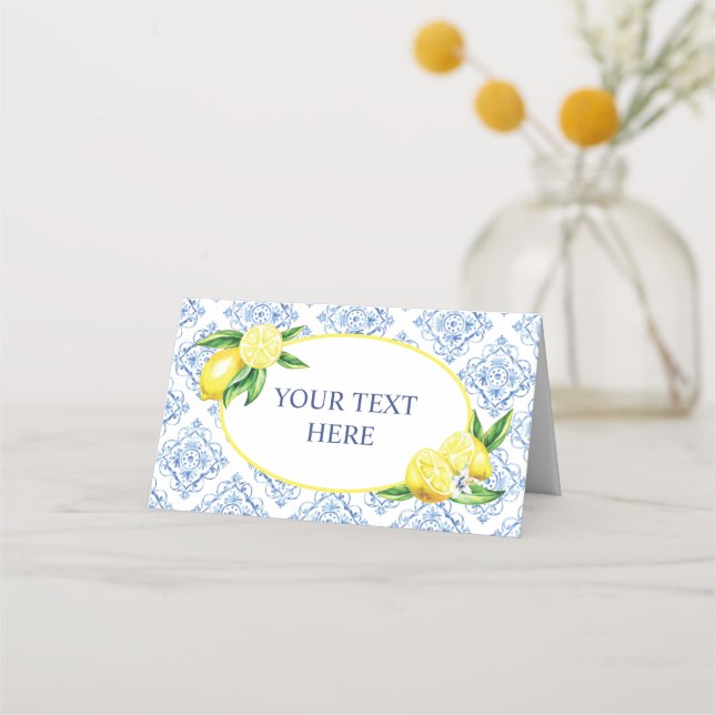 Tarjeta De Asiento Lemon Blue Tile Italian Place Card (Anverso)