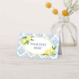 Tarjeta De Asiento Lemon Blue Tile Italian Place Card