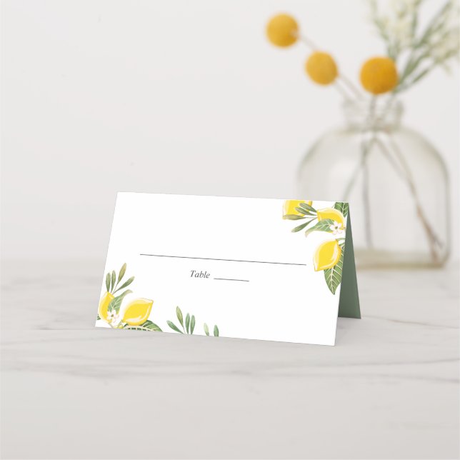 Tarjeta De Asiento Lemon Boda Place Card Rústico Foliage Citrus (Anverso)