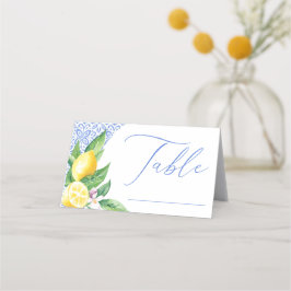 Tarjeta De Asiento Lemon Positano Blue Tile Bridal Shower Table
