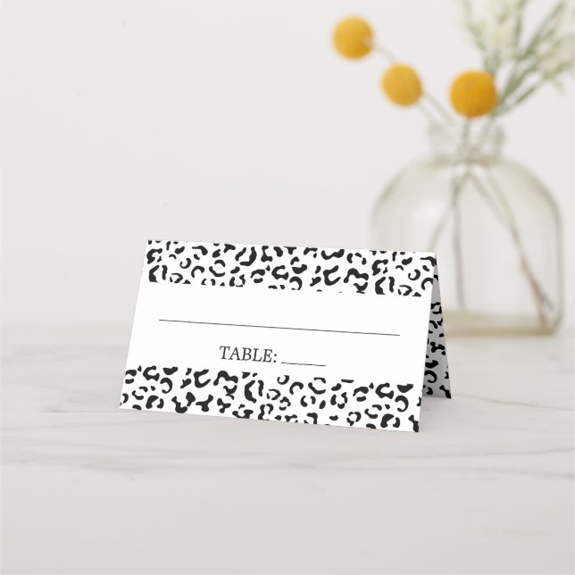 Tarjeta De Asiento Leopard Print, Spots, Black and White, Boda (Anverso)