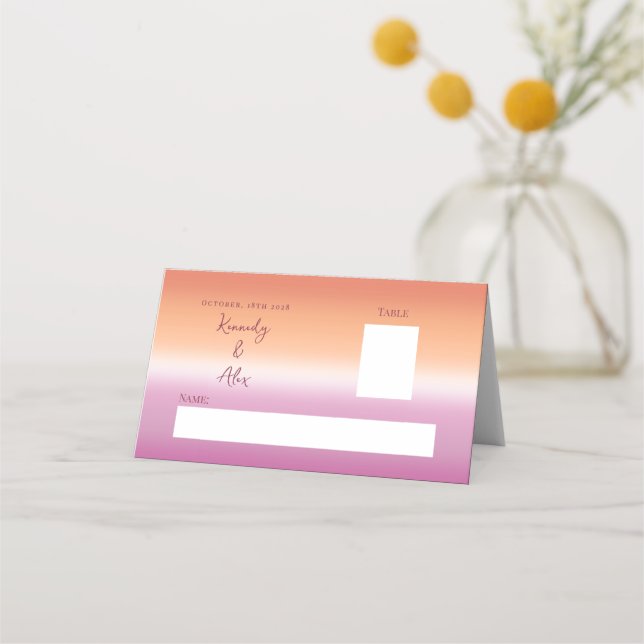 Tarjeta De Asiento Lesbian Wedding Pride Flag Gradient Place Cards (Anverso)