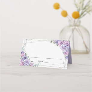 Tarjeta De Asiento Lila Floral Boda Nupcial Quinceañera
