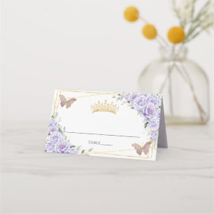 Tarjeta De Asiento Lila Floral Dorado Quinceañera Cumpleaños 16