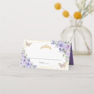 Tarjeta De Asiento Lila Púrpura Floral Oro Quinceañera Cumpleaños 16