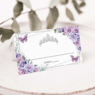 Tarjeta De Asiento Lila Púrpura Mariposas Florales Quinceañera XV 16