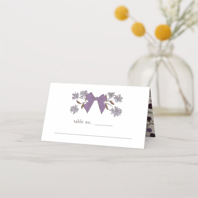 Tarjeta De Asiento Lilac Bow Boda Floral Número de tabla (Anverso)