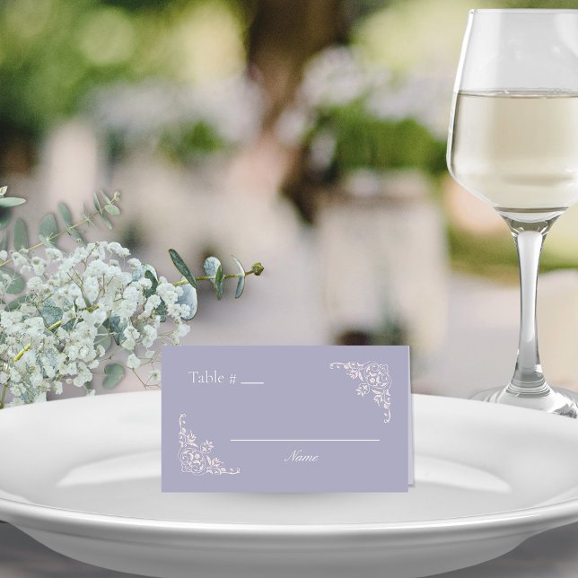 Tarjeta De Asiento Lilac francés Elegant Blank Table Number Place Car (Elegant wedding place cards with name and table number in romantic lavender purple and blush pink)