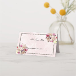 Tarjeta De Asiento Lily Floral Boda de Mármol Rosa Tabla doblada