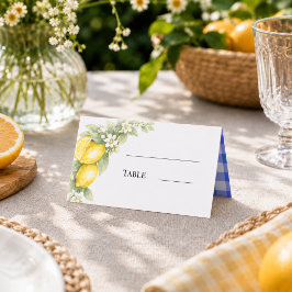 Tarjeta De Asiento Limoncitos de cítrico azul a cuadros fiesta de jar