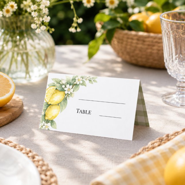 Tarjeta De Asiento Limones cítrico salvia verde gingham (Subido por el creador)