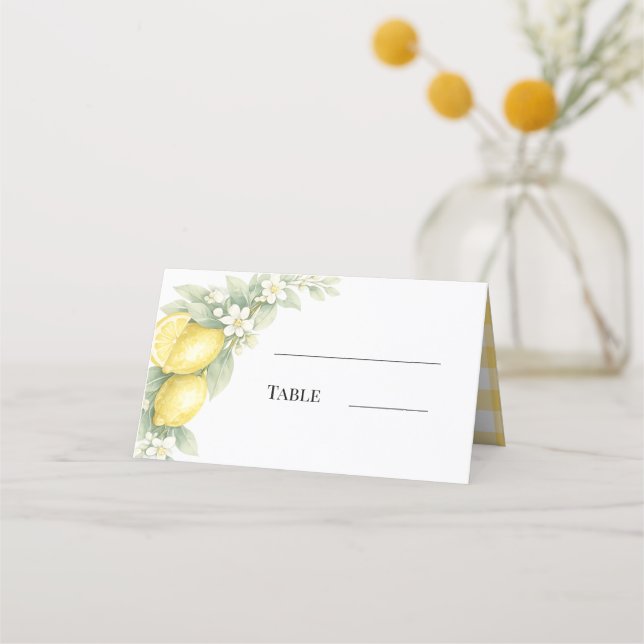 Tarjeta De Asiento Limones cítricos amarillos de gingham fiesta de ja (Anverso)