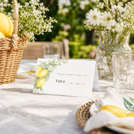 Tarjeta De Asiento Limones cítricos azul gingham fiesta de jardín
