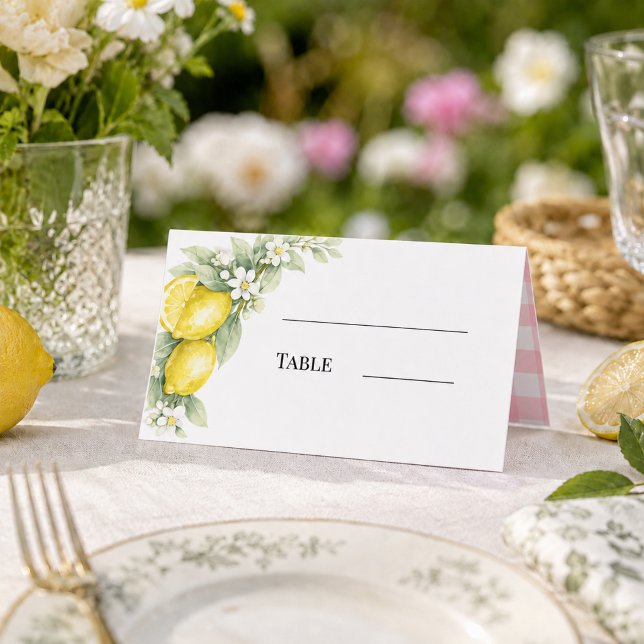 Tarjeta De Asiento Limones cítricos gingham rosa (Subido por el creador)