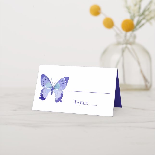 Tarjeta De Asiento Linda Mariposa Azul Marino Mariposas Boda Fiesta (Anverso)