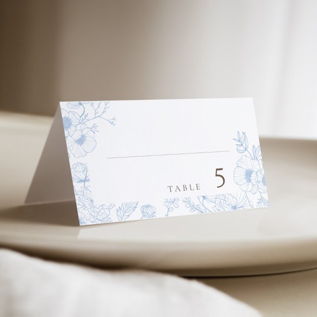 Tarjeta De Asiento Línea floral Arte Boda Azul francés (Subido por el creador)