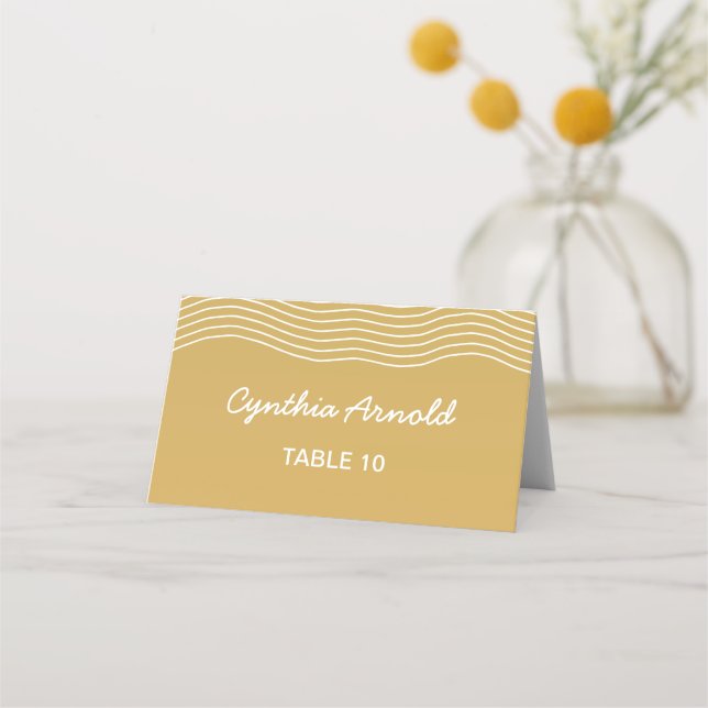 Tarjeta De Asiento Líneas onduladas blancas de oro boda Elegante Mini (Anverso)