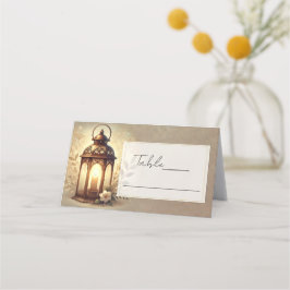 Tarjeta De Asiento Linterna Brillante de Bronce Mesa de Boda Rústica