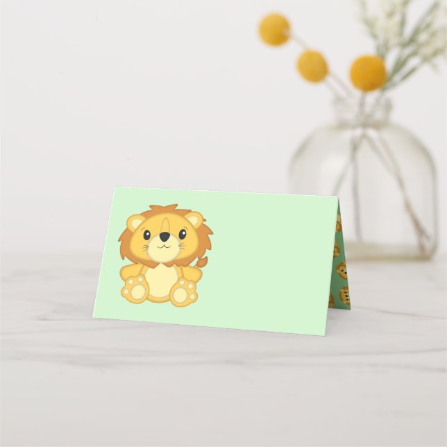 Tarjeta De Asiento Lion Baby Shower Green (Anverso)