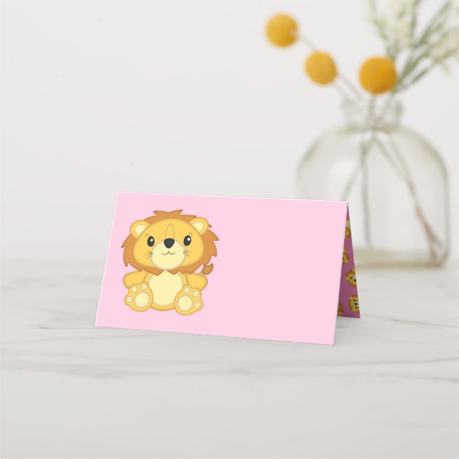 Tarjeta De Asiento Lion Baby Shower Pink (Anverso)