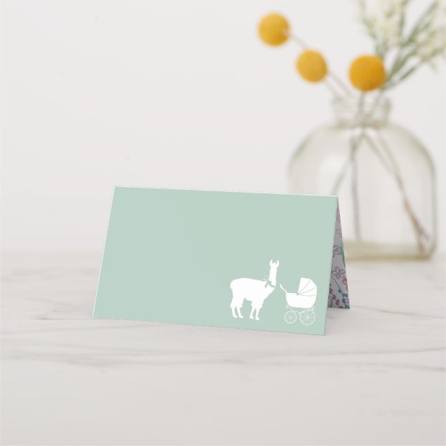 Tarjeta De Asiento Llama Baby Shower Cute Green Gender Neutral (Anverso)