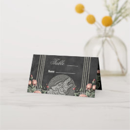 Tarjeta De Asiento Lobo vikinés y Rosas. Una cabeza de lobo estilizad