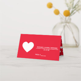 Tarjeta De Asiento Logotipo de boda rojo romántico con patrón de cora