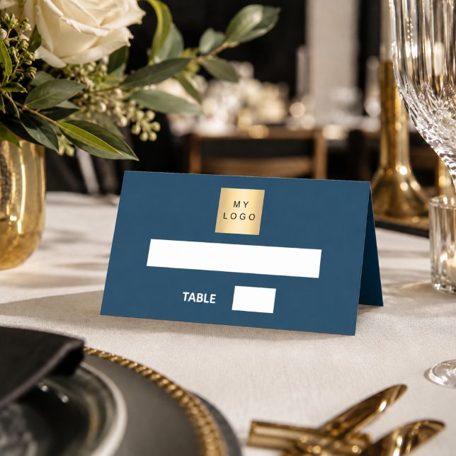 Tarjeta De Asiento Logotipo empresarial blanco azul evento (Subido por el creador)