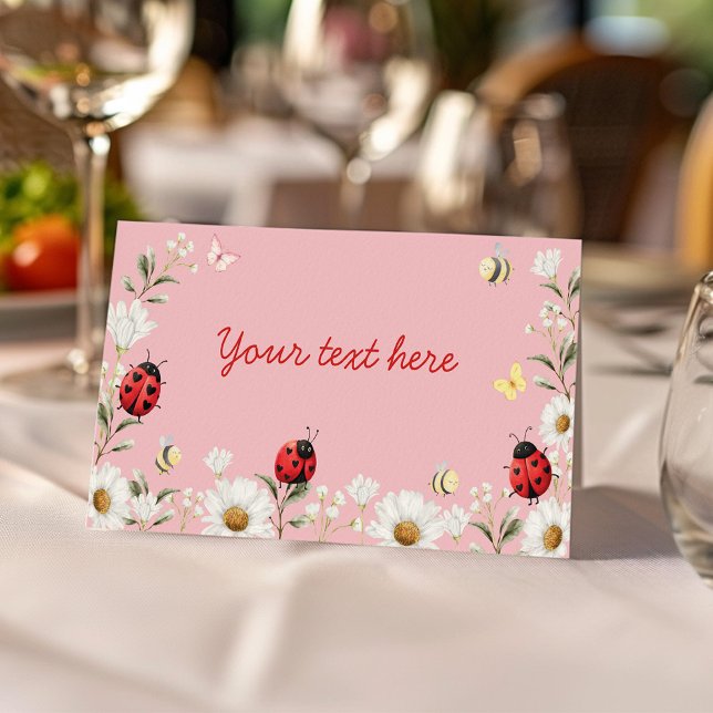 Tarjeta De Asiento Love Bug Daisy Floral Birthday Party Food Tent (Subido por el creador)