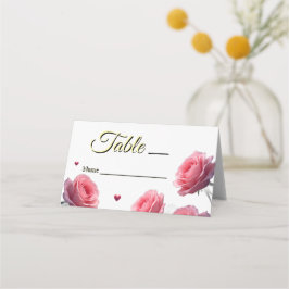 Tarjeta De Asiento Love is in Bloom Pink Roses Wedding Guest Table 