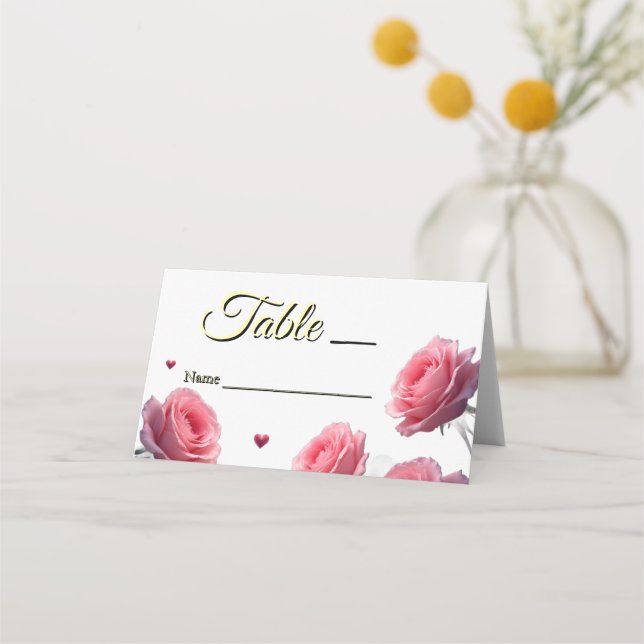 Tarjeta De Asiento Love is in Bloom Pink Roses Wedding Guest Table  (Anverso)
