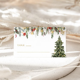 Tarjeta De Asiento Luces de árbol de Navidad Pino Boda de invierno