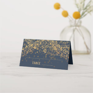 Tarjeta De Asiento Luces de Cuerda Doradas Azules Marinos Boda
