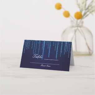 Tarjeta De Asiento Luces de Cuerda Elegantes de Azul Brillante para B