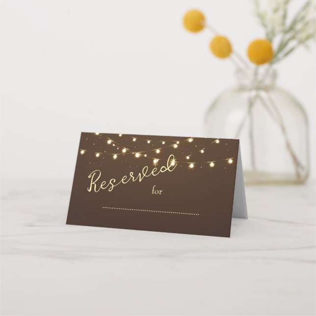 Tarjeta De Asiento Luces de Cuerda Marrones y Doradas Elegantes para  (Anverso)