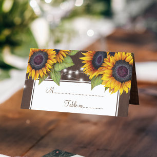 Tarjeta De Asiento Luces de cuerdas de girasol rústico boda lugar de