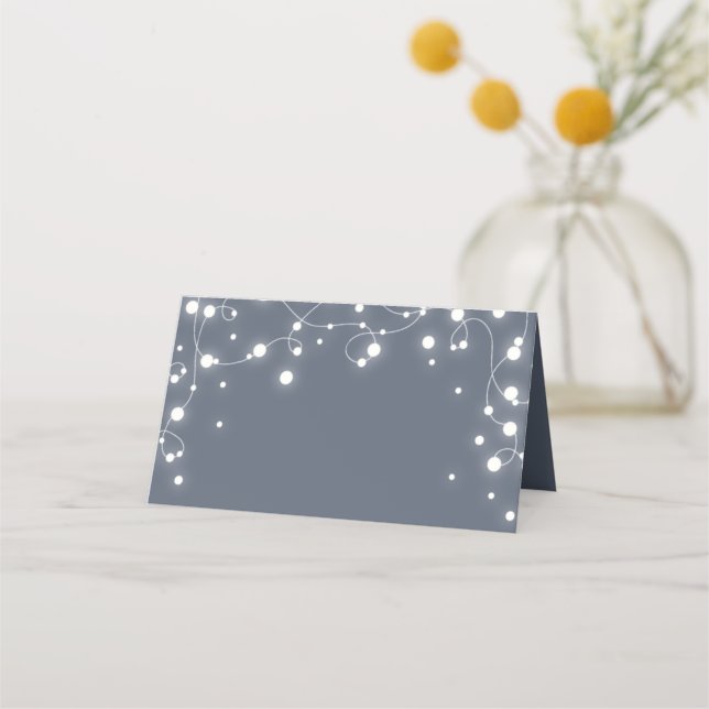 Tarjeta De Asiento Luces Navideñas Brillantes Azul-Gris Plegadas (Anverso)