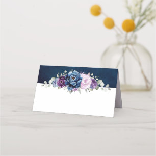 Tarjeta De Asiento Lugar Boda Dusty Blue Purple Navy Lilac Blooms
